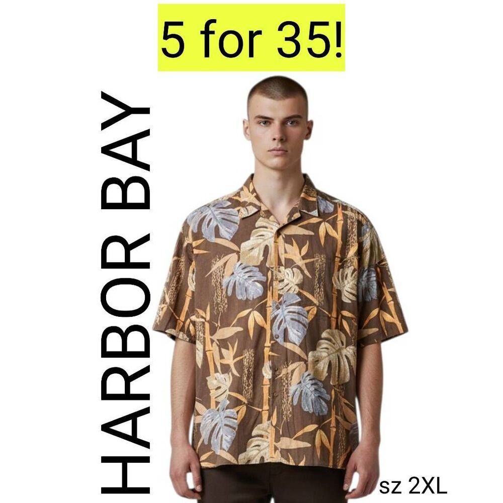 Harbor Bay Brown Fall Autumn Leaves Short Sleeve Shirt Sale 5 for 35